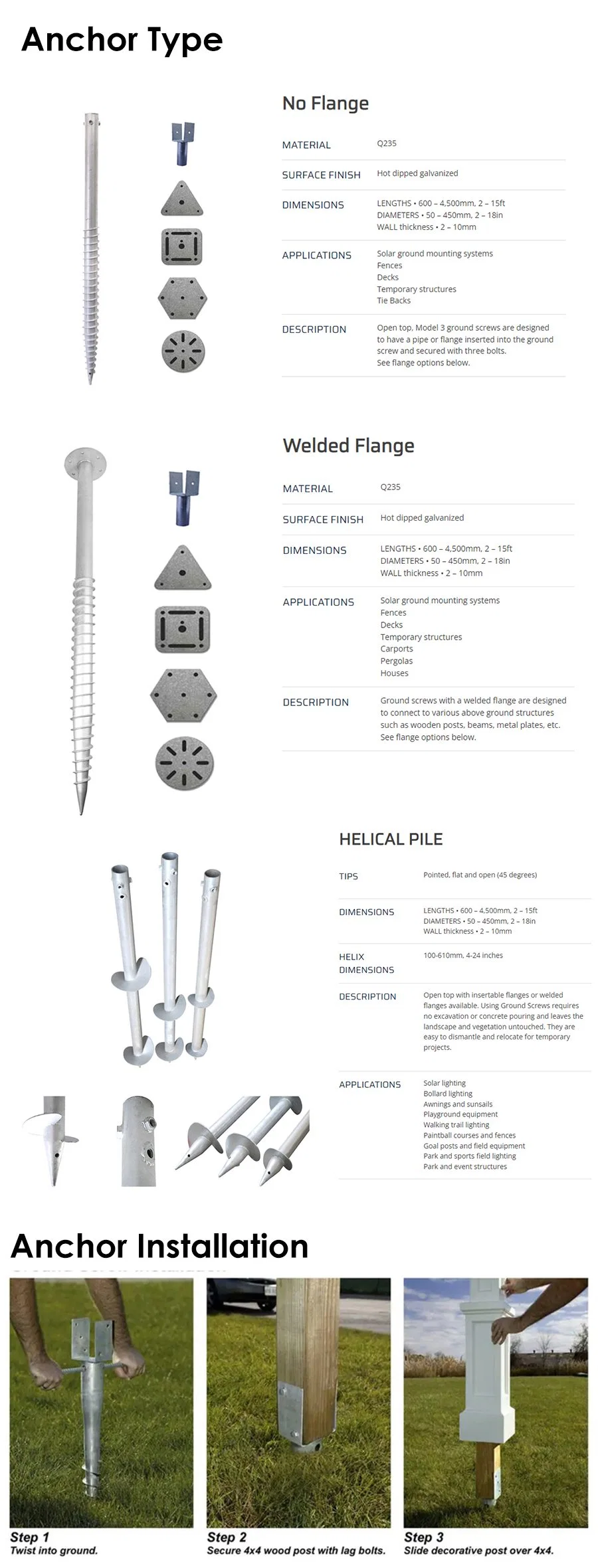 Fence Anchor Spike Helical Steel Ground Earth Screw Anchors